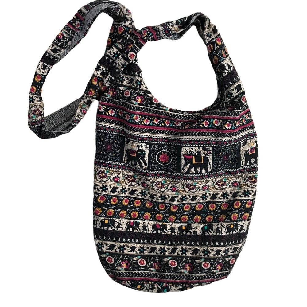 Handmade Boho Floral Elephant Fabric Tote  Bag 13W x 12H